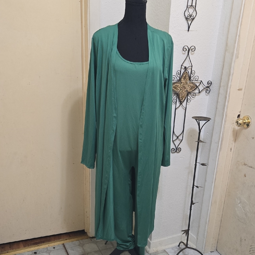 Fashion Nova Green Jumpsuit & Cardigan Set
